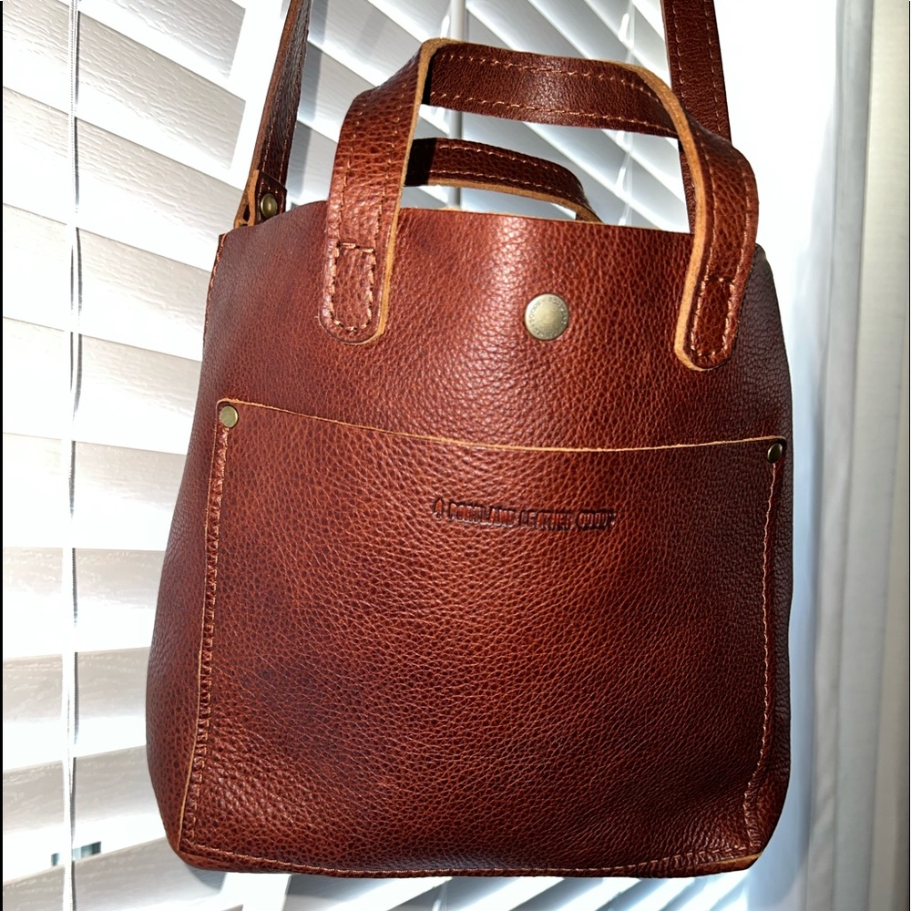 Portland Leather Goods mini crossbody tote in Nutmeg